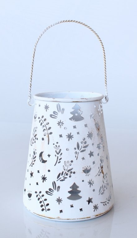 White Metal Lantern With Glass